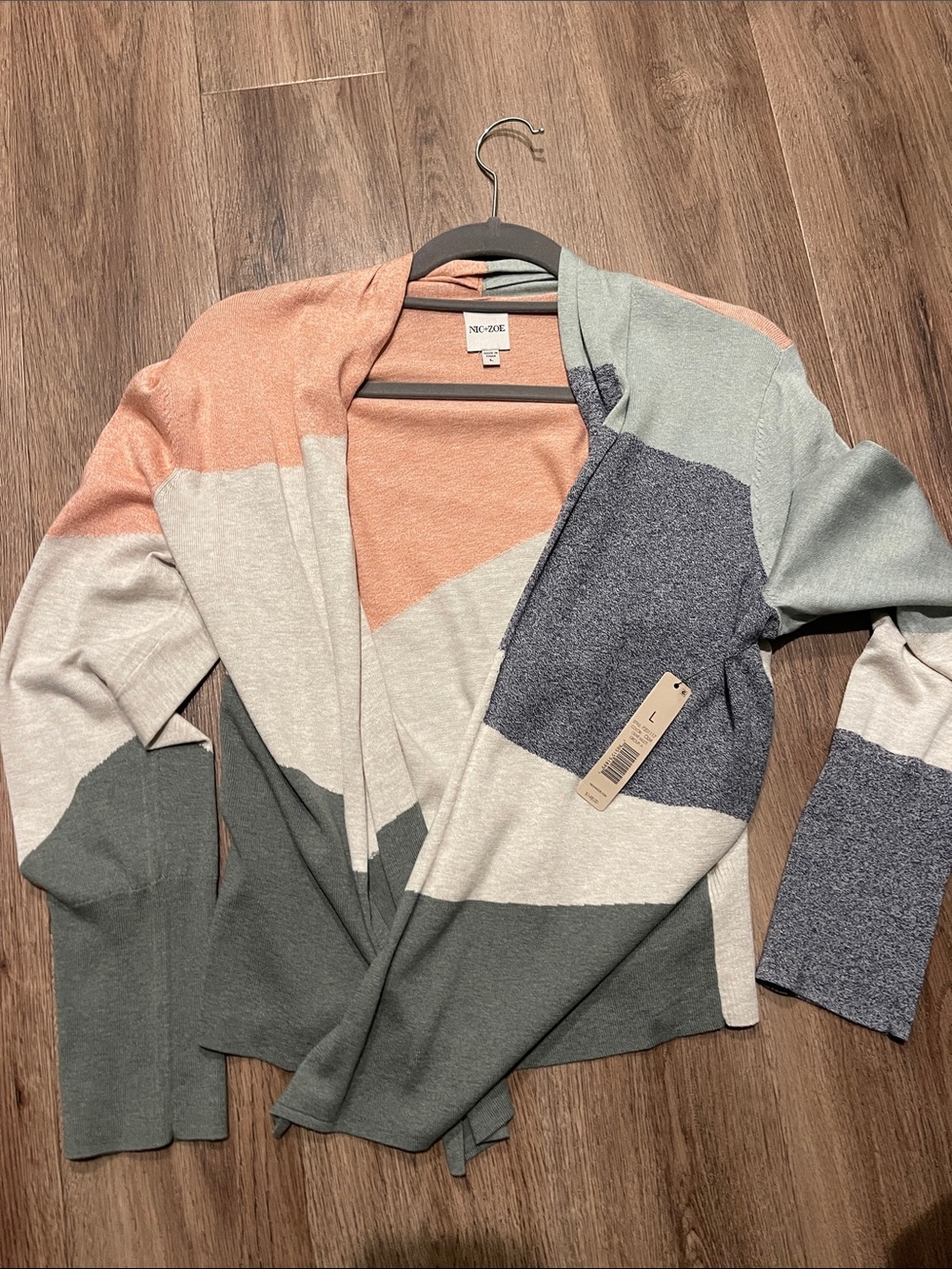 NIC+ZOE Colorblock Open Front Cardigan — Peach, Sage, Gray, Cream